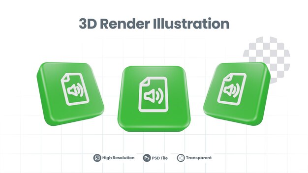 웹 모바일 앱 소셜 미디어 프로모션을 위한 3d 현실적인 오디오 파일 아이콘