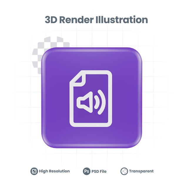 PSD 3d realistic audio file icon for web mobile app social media promotion