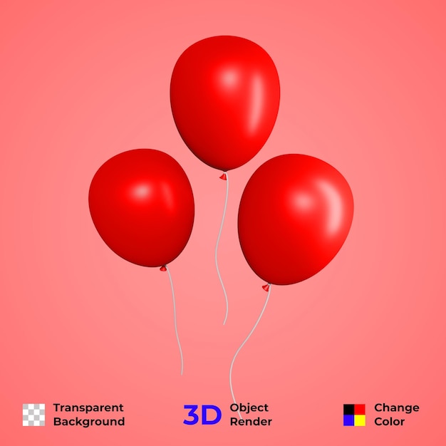 PSD 3d realistic balloon rendering. easy to change color and transparent premium background psd