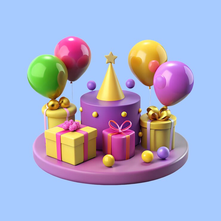 PSD 3d 현실적인 생일 장식 아이콘 일러스트