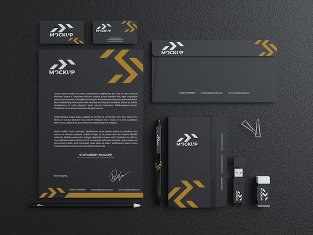 3d Realistic business stationery item set mockup