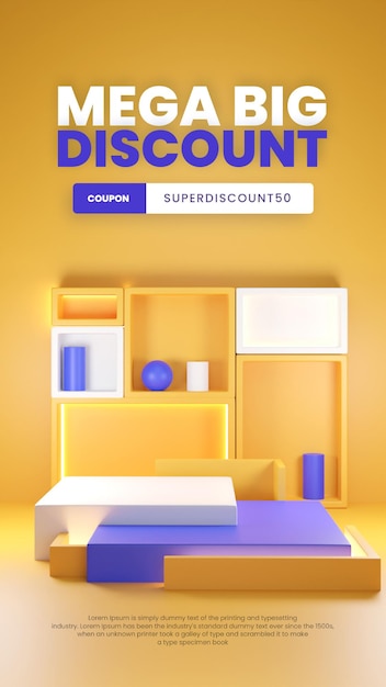 PSD 3d realistic colorful background podium product display