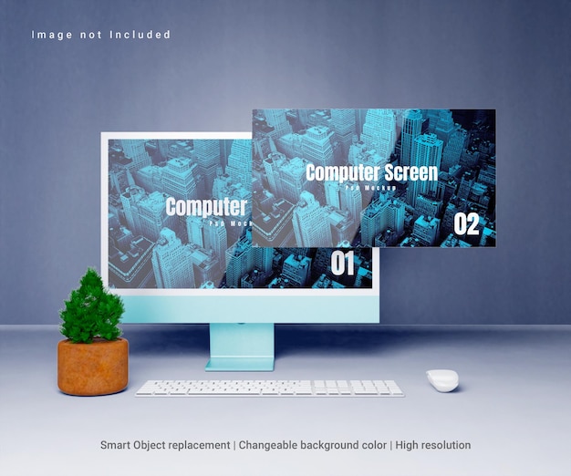 3d realistic computer screen mockup or 3d responsive website screen mockup