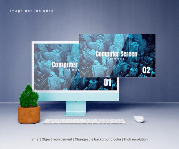 3d realistic computer screen mockup or 3d responsive website screen mockup