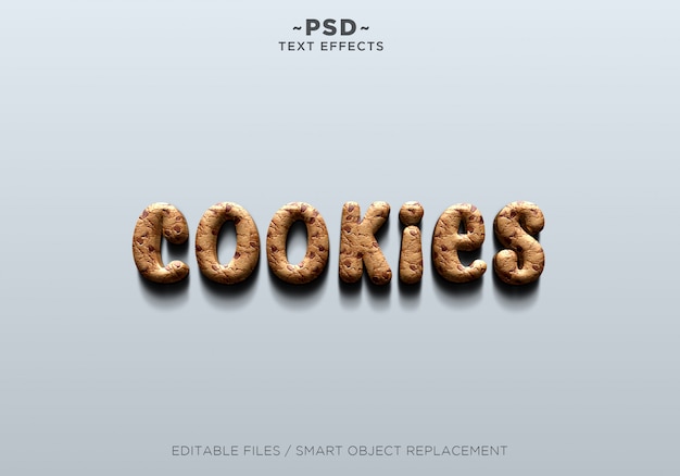 PSD testo modificabile di effetto realistico dei biscotti 3d