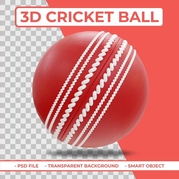 PSD rendering 3d realistico della palla da cricket 3d isolato