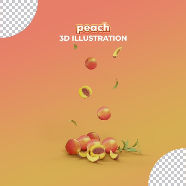 PSD illustrazione realistica e deliziosa della frutta della pesca 3d