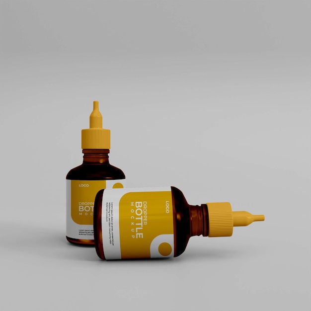 3d realistic dropper bottle mockup