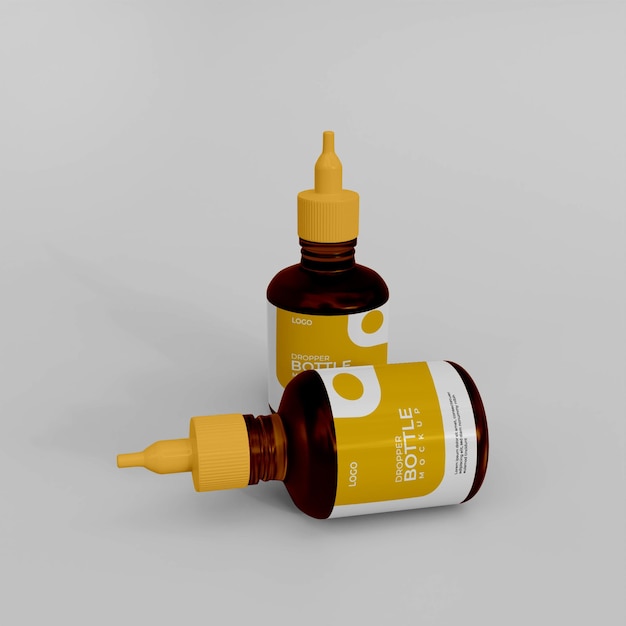 3d realistic dropper bottle mockup