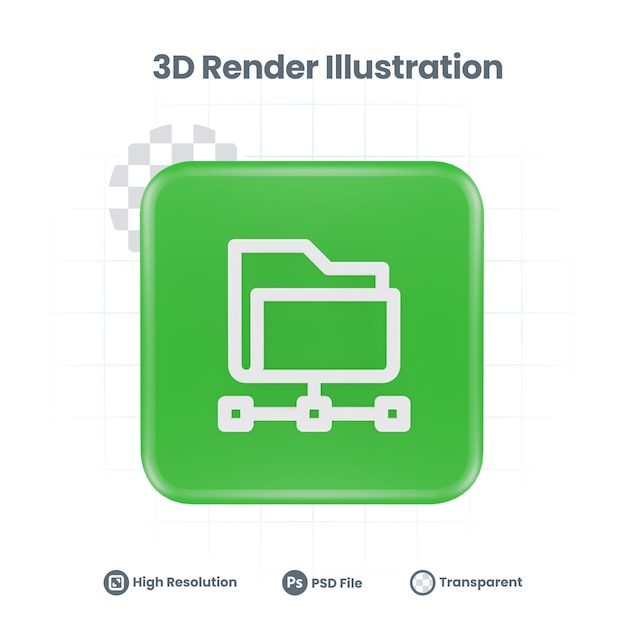 PSD 3d realistic folder networking icon for web mobile app social media promotion