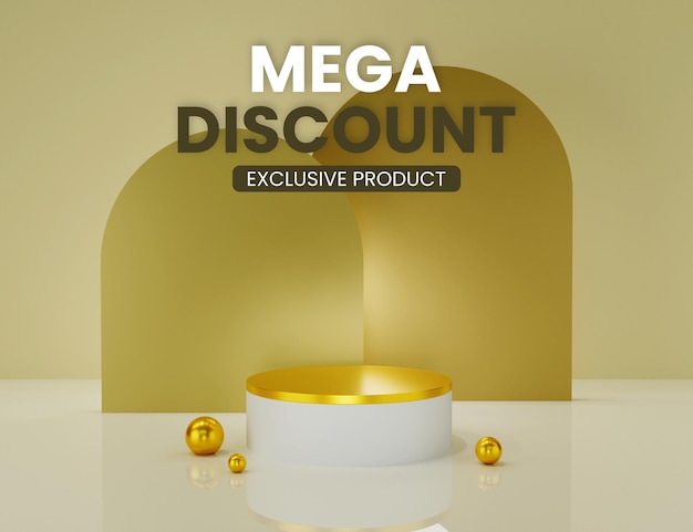 3d realistic geometric gold cylinder pedestal podium display and sphere