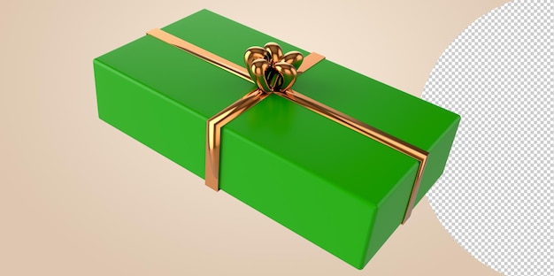 PSD 3d realistic gift box with gold ribbon gift bow transparent png. decoration 3d illustration