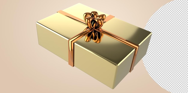 PSD 3d realistic gift box with gold ribbon gift bow transparent png. decoration 3d illustration