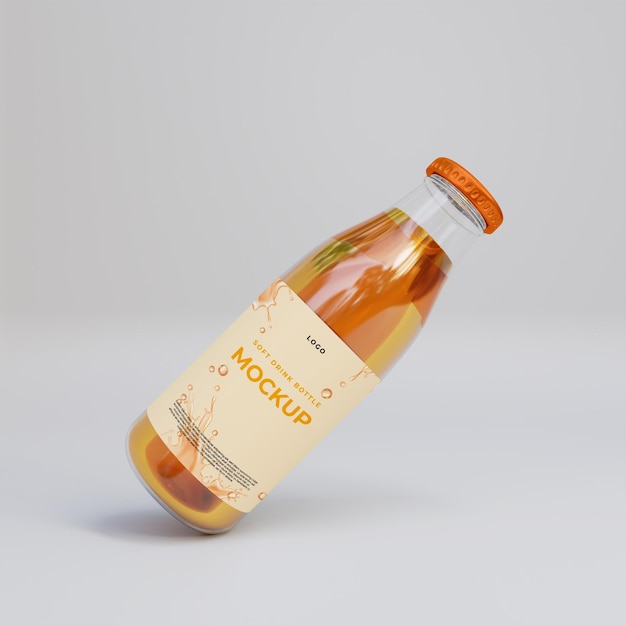 3d realistic glass juice bottle mockup