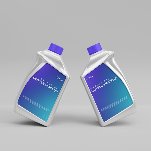 3d realistic glossy engine oi bottle mockup