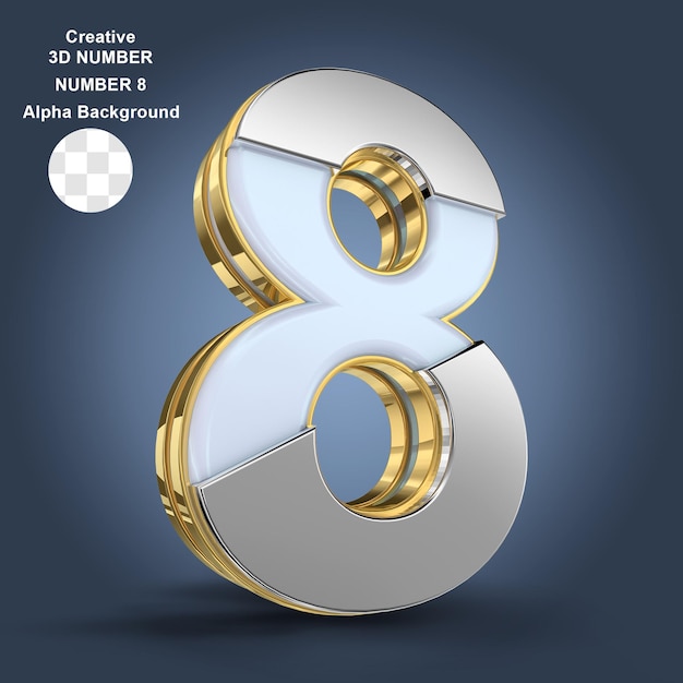 PSD 3d realistic gold number eight