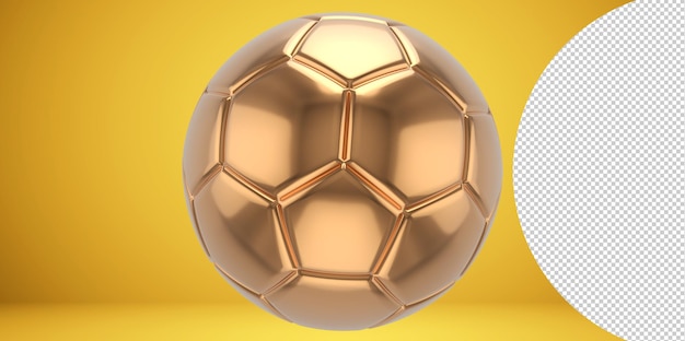 PSD 3d realistic golden soccer ball on it isolated on transparent png background