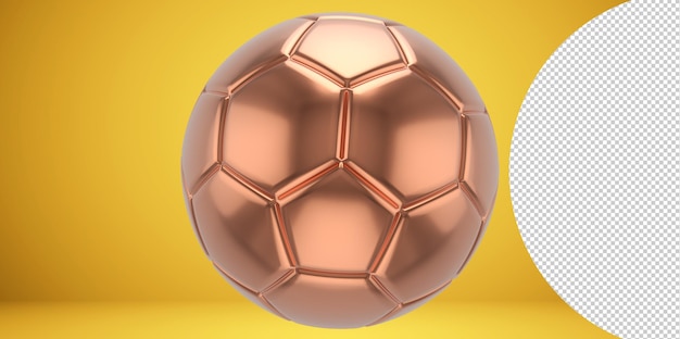 3d realistic golden soccer ball on it isolated on transparent png background