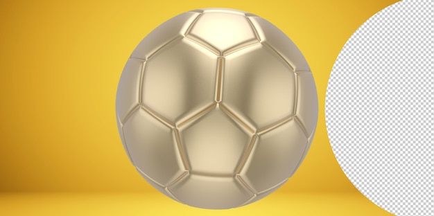 3d realistic golden soccer ball on it isolated on transparent png background