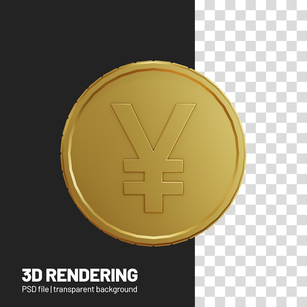 PSD 3d realistic of japanese yen coin on transparent background