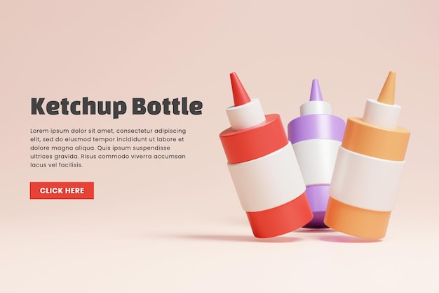 3d realistic ketchup bottle or 3d different style bottle mockup template