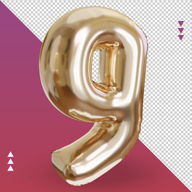 3d realistic letter g gold foil balloon left view