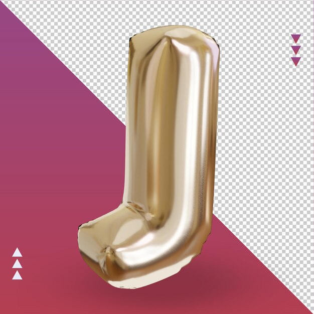3d realistic letter j gold foil balloon left view