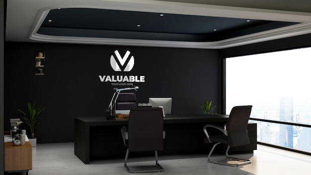 3d realistic logo mockup in the office manager room