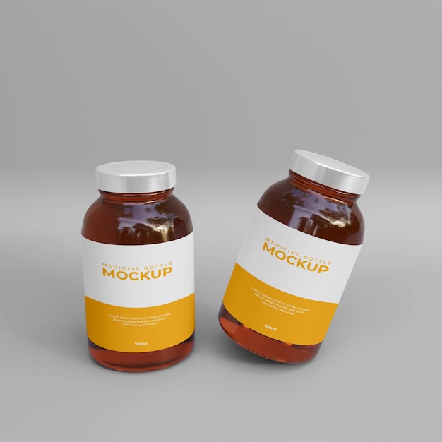 3d realistic medicine supplement bottle mockup