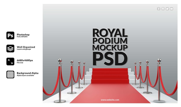 PSD 3d realistico di un podio minimalista sul tappeto rosso reale per la presentazione del prodotto psd premium