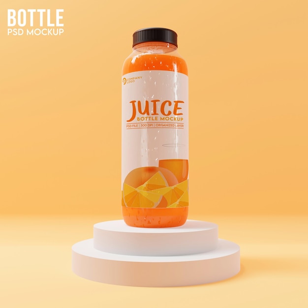 PSD 3d realistic mockup cold fresh juice bottle