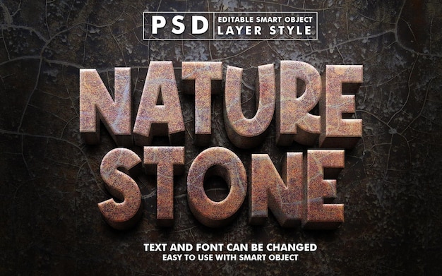 PSD 3d realistic nature stone text effect premium psd