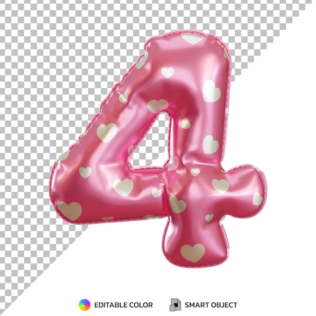 PSD 3d realistic number 4 pink helium foil balloon