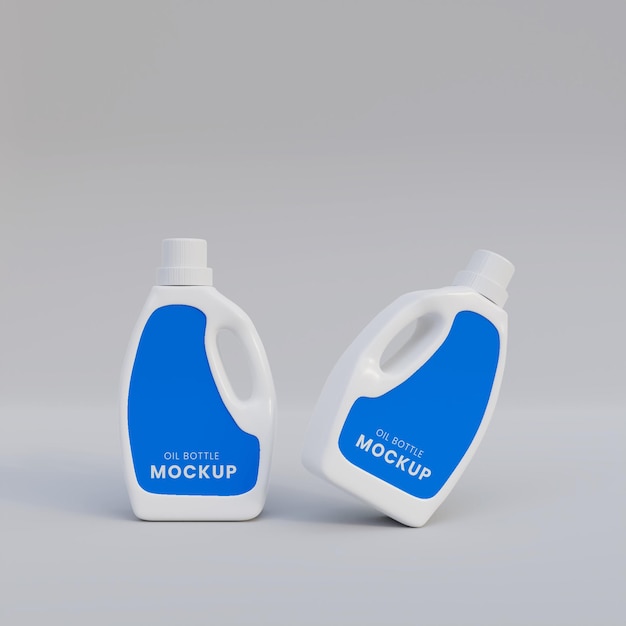 3d realistic oil plastic bottle mockup