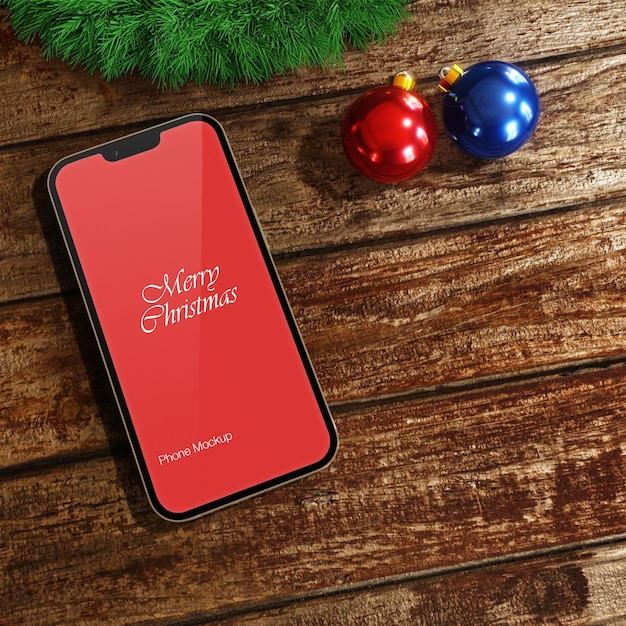 3d realistic phone mockup with christmas element render isolated psd