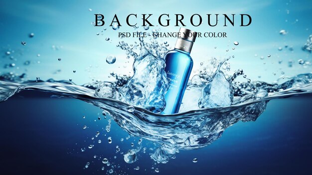 PSD 3d realistic psd with bottle drop in the water splashes background