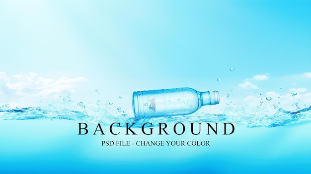 3d realistic psd with bottle drop in the water splashes background