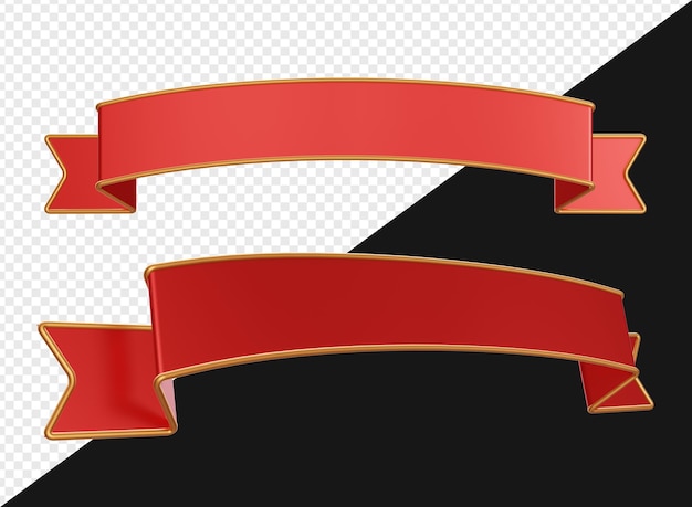 PSD 3d realistic red gold ribbon banner isolated