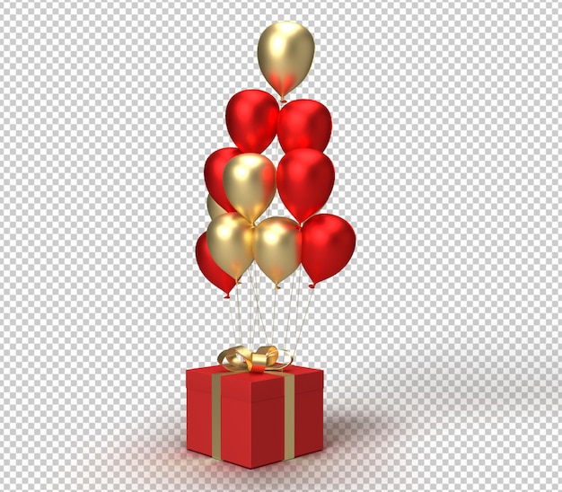 3d realistic render gift and balloons