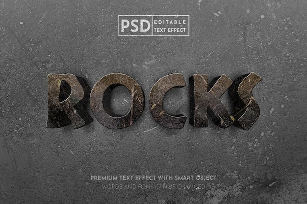 PSD 3d realistic rocks text effect