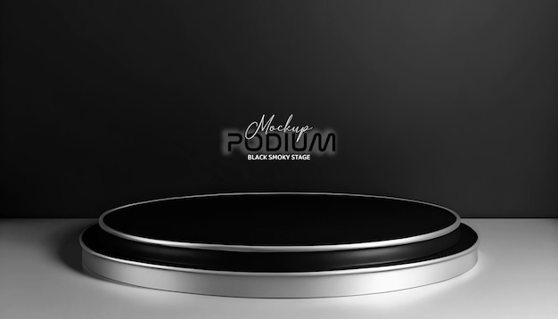 3d realistico rotondo black metal display digitale podium stage mockup su sfondo studio scuro