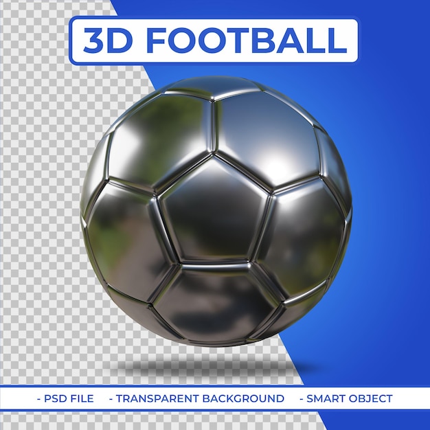 Rendering 3d di calcio metallico argento realistico 3d isolato