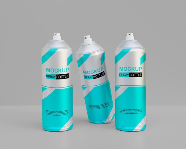 Flacone spray argento realistico 3d, bomboletta spray mockup