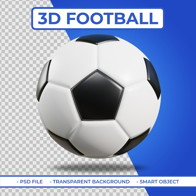 Pallone da calcio realistico 3d o rendering 3d di calcio isolato