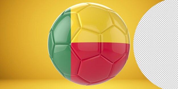 3d realistic soccer ball with the flag of benin on it isolated on transparent png background