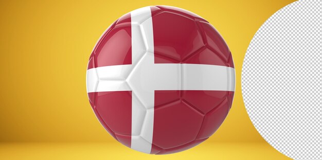 3d realistic soccer ball with the flag of denmark on it isolated on transparent png background