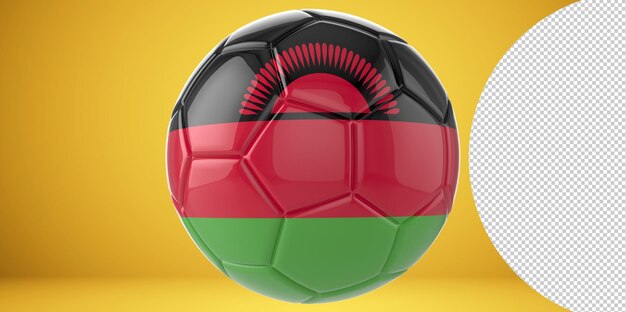 Pallone da calcio realistico 3d con la bandiera del malawi su di esso isolato su sfondo png trasparente