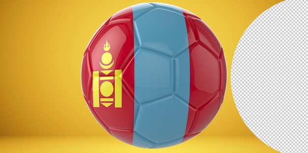 PSD 3d realistic soccer ball with the flag of mongolia on it isolated on transparent png background