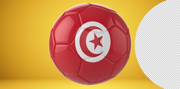 PSD pallone da calcio realistico 3d con la bandiera della tunisia su di esso isolato su sfondo png trasparente