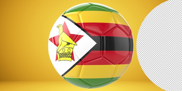 Pallone da calcio realistico 3d con la bandiera dello zimbabwe su di esso isolato su sfondo png trasparente